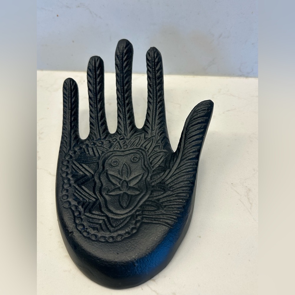 Hamsa Hand-Shaped Decorative Tray Cast Metal Made in India